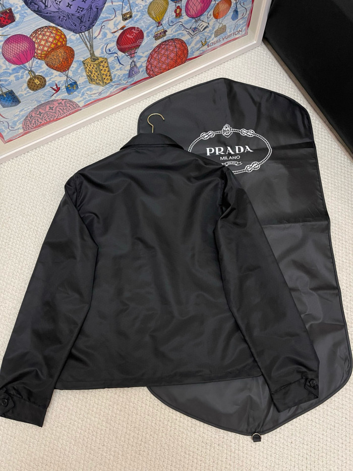 NIGO Prada Men's Fall/Winter Fashion Casual Solid Color Collared Zipper Nylon Triangular Logo Shirt Style Jacket #nigo79153