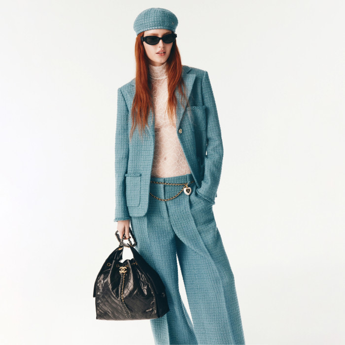 NIGO Chanel Women's Spring/Fall Fashion Classic V-Neck Single Button Check Tweed Fabric Chanel Style Blazer French Vintage Tweed Fabric Pants Suit Set #nigo79155