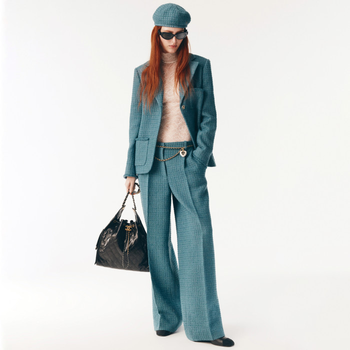 NIGO Chanel Women's Spring/Fall Fashion Classic V-Neck Single Button Check Tweed Fabric Chanel Style Blazer French Vintage Tweed Fabric Pants Suit Set #nigo79155