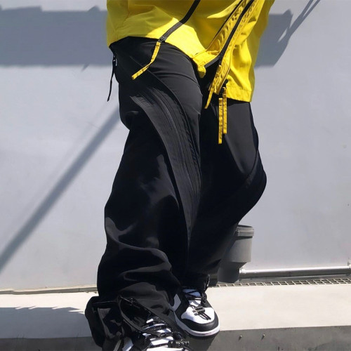NIGO Raf Simons Men's Spring/Fall Solid-Color Layered Zipper Loose-Fit High-Street Casual Nylon Pants Straight-Leg Trousers Ngvp #nigo2539