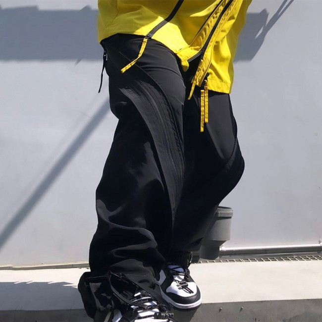 NIGO Raf Simons Men's Spring/Fall Solid-Color Layered Zipper Loose-Fit High-Street Casual Nylon Pants Straight-Leg Trousers Ngvp #nigo2539