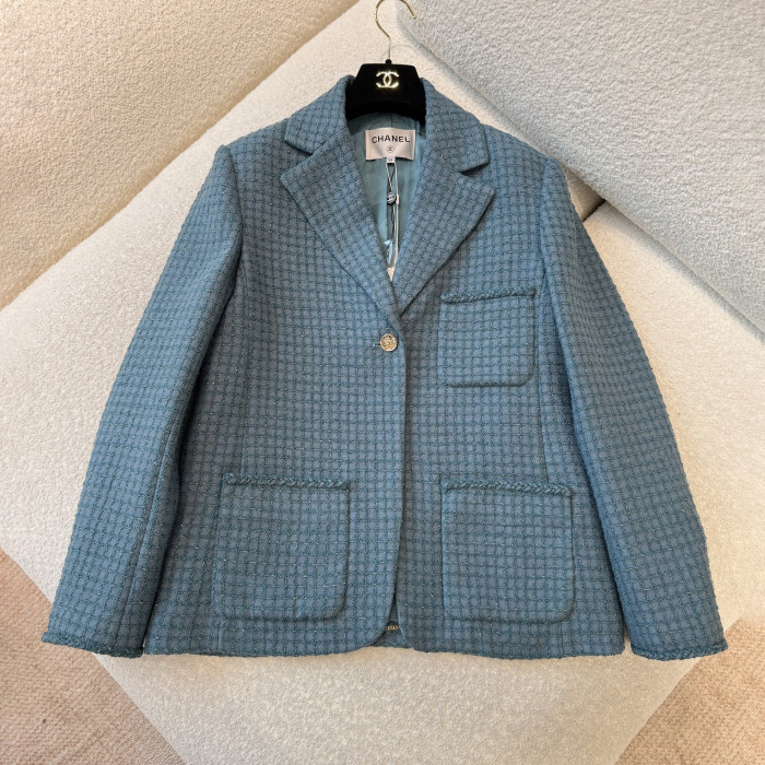 NIGO Chanel Women's Spring/Fall Fashion Classic V-Neck Single Button Check Tweed Fabric Chanel Style Blazer French Vintage Tweed Fabric Pants Suit Set #nigo79155