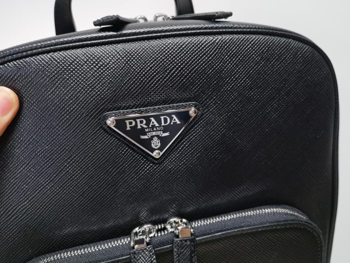 NIGO Prada Saffiano Classic Minimalist Business Backpack Printed Triangle Badge Adjustable Leather Shoulder Straps Two Way Zipper Closure Backpack  Bag Bags 2VZ102_9Z2_F0002_V_DOO #nigo79175
