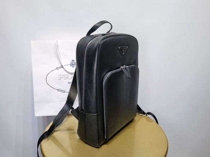 NIGO Prada Saffiano Classic Minimalist Business Backpack Printed Triangle Badge Adjustable Leather Shoulder Straps Two Way Zipper Closure Backpack  Bag Bags 2VZ102_9Z2_F0002_V_DOO #nigo79175