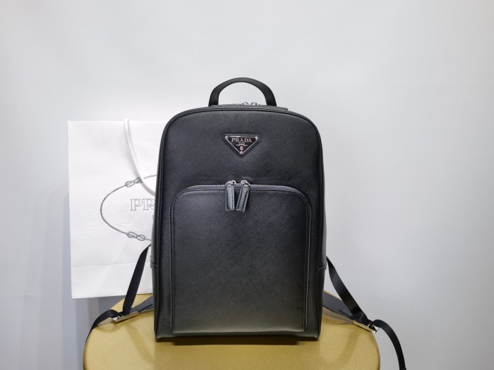 NIGO Prada Saffiano Classic Minimalist Business Backpack Printed Triangle Badge Adjustable Leather Shoulder Straps Two Way Zipper Closure Backpack  Bag Bags 2VZ102_9Z2_F0002_V_DOO #nigo79175
