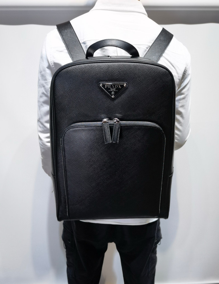 NIGO Prada Saffiano Classic Minimalist Business Backpack Printed Triangle Badge Adjustable Leather Shoulder Straps Two Way Zipper Closure Backpack  Bag Bags 2VZ102_9Z2_F0002_V_DOO #nigo79175