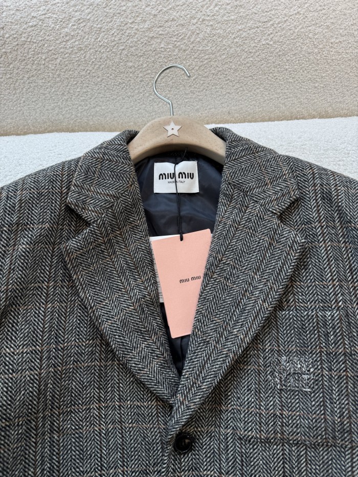 NIGO MiuMiu Women's Fashion Casual V-Neck Single Button Straight Cut Embroidered Logo Wool Blazer Jacket #nigo79167