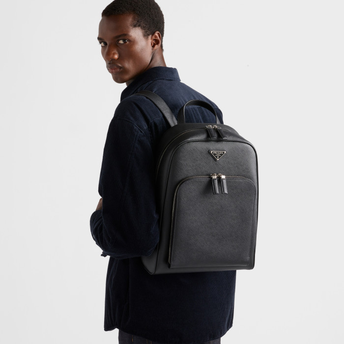 NIGO Prada Saffiano Classic Minimalist Business Backpack Printed Triangle Badge Adjustable Leather Shoulder Straps Two Way Zipper Closure Backpack  Bag Bags 2VZ102_9Z2_F0002_V_DOO #nigo79175