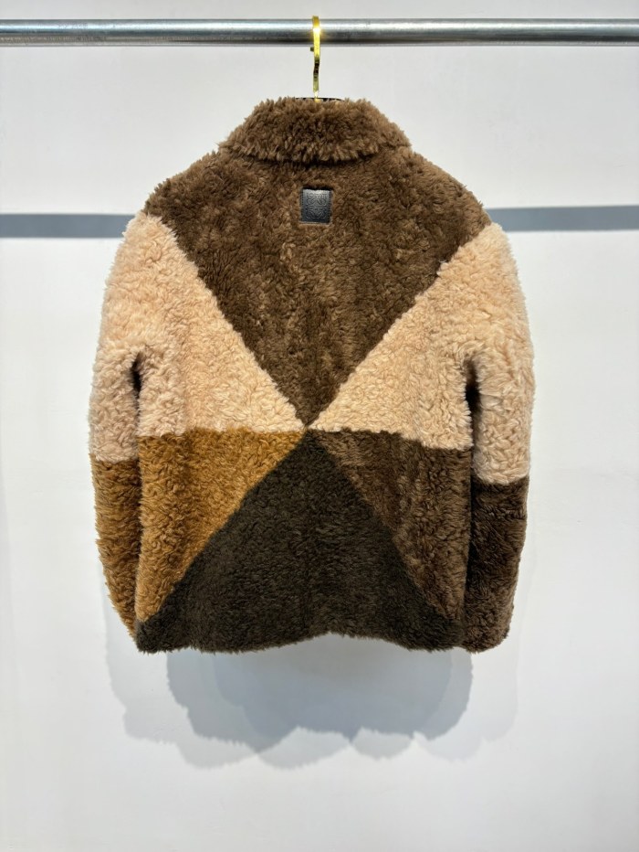 NIGO Loewe Men's Logo Shearling Wool Fur Spring/Fall Oversized Collar Contrast-Color Embossed Zipper Jacket Ngvp #nigo2541