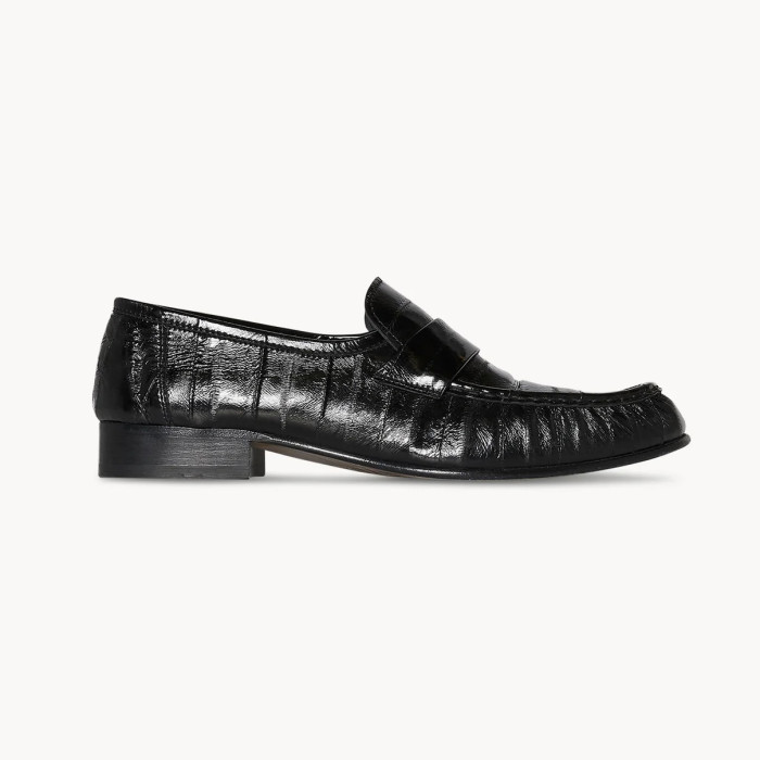 NIGO THE ROW Women's Fashion Classic Round Toe Slip On Loafers With Pleated Leather Embossing Pleated Texture Slip On Loafers Shoes #nigo79179