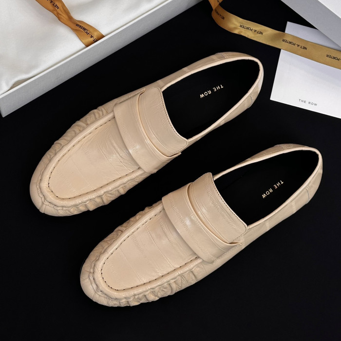 NIGO THE ROW Women's Fashion Classic Round Toe Slip On Loafers With Pleated Leather Embossing Pleated Texture Slip On Loafers Shoes #nigo79179
