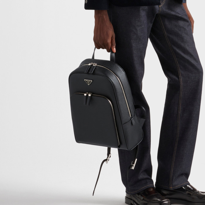 NIGO Prada Saffiano Classic Minimalist Business Backpack Printed Triangle Badge Adjustable Leather Shoulder Straps Two Way Zipper Closure Backpack  Bag Bags 2VZ102_9Z2_F0002_V_DOO #nigo79175