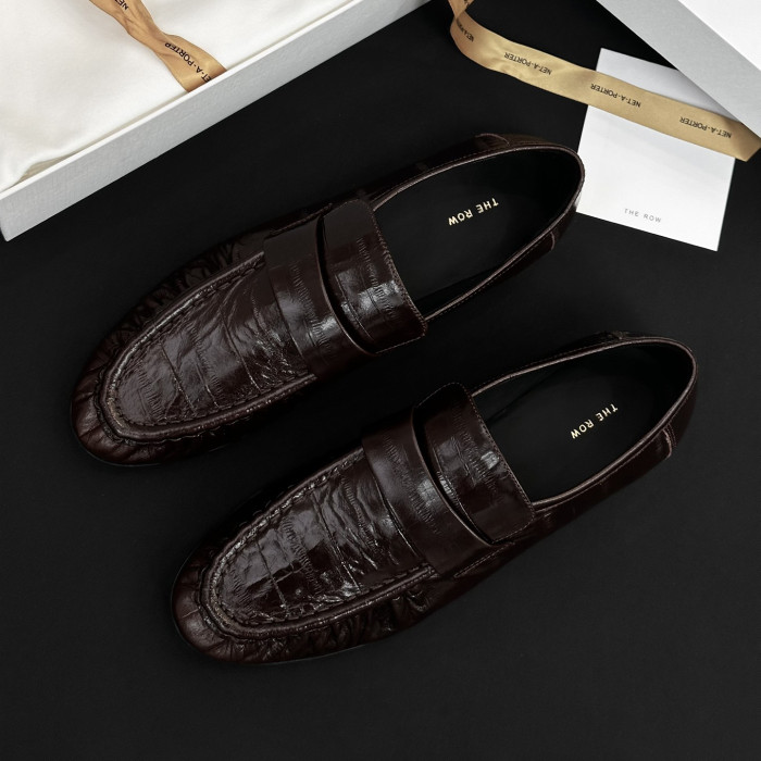 NIGO THE ROW Women's Fashion Classic Round Toe Slip On Loafers With Pleated Leather Embossing Pleated Texture Slip On Loafers Shoes #nigo79179
