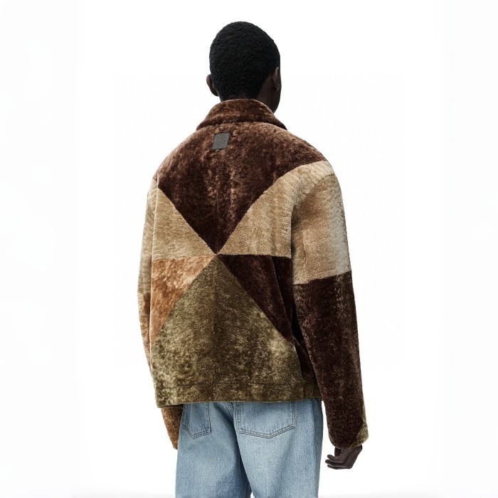 NIGO Loewe Men's Logo Shearling Wool Fur Spring/Fall Oversized Collar Contrast-Color Embossed Zipper Jacket Ngvp #nigo2541