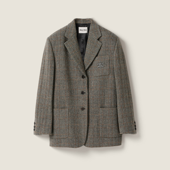 NIGO MiuMiu Women's Fashion Casual V-Neck Single Button Straight Cut Embroidered Logo Wool Blazer Jacket #nigo79167