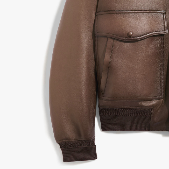 NIGO Berluti Men's Dyed Sheepskin Collar Zipper Solid Color Vintage-Washed Spring/Fall Fitted Casual Pilot Jacket Ngvp #nigo2544