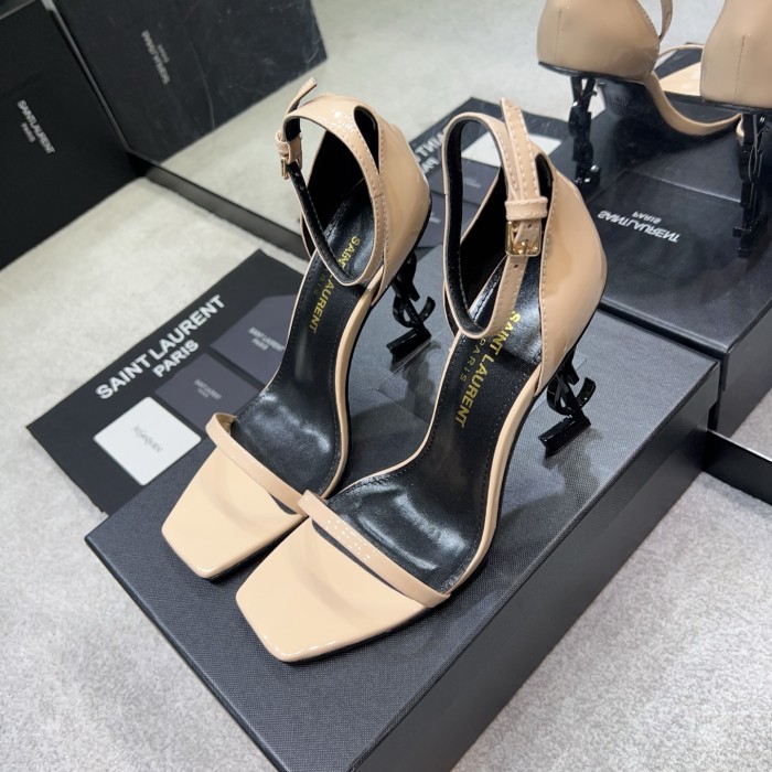 NIGO Saint Laurent OPYUM Women's Spring/Fall Fashion Classic Solid Color Leather Buckle YSL Monogram Heeled Sandals Shoes #nigo79185