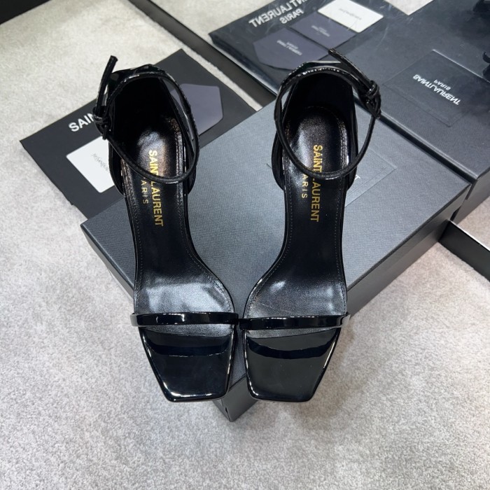 NIGO Saint Laurent OPYUM Women's Spring/Fall Fashion Classic Solid Color Leather Buckle YSL Monogram Heeled Sandals Shoes #nigo79185