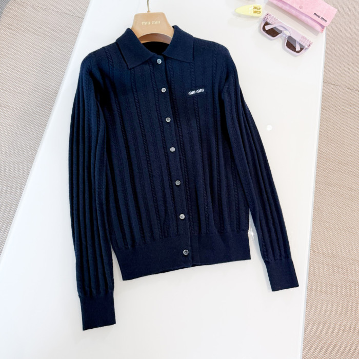 NIGO MiuMiuWomen's Fall/winter Fashion Casual Solid Color Lapel Embroidered Vertical Button Up Long Sleeve Cardigan #nigo79196