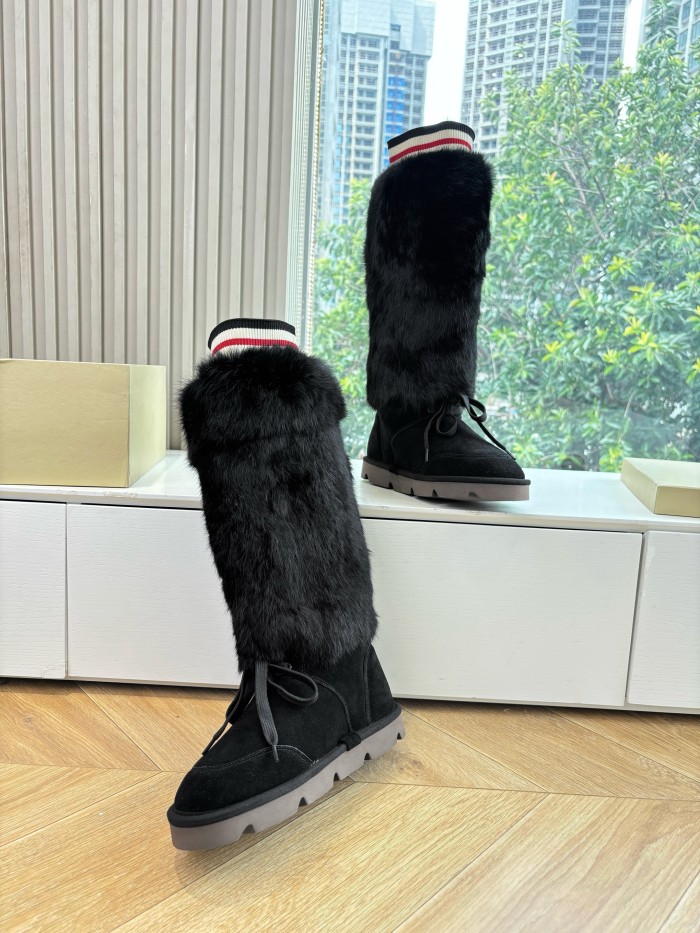 NIGO Brunello Cucinelli Women's Fall/Winter Suede Cowhide Rabbit Fur Round-Toe Zipper Lined Lamb Wool High-Top Boots Casual Solid-Color Snow Boots Shoes #nigo81588