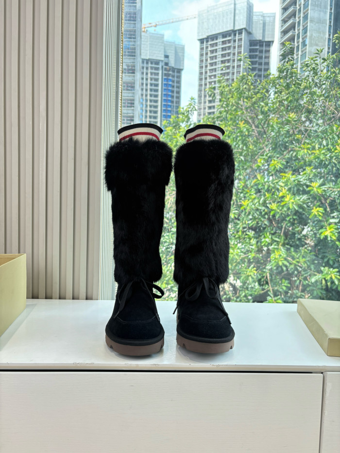 NIGO Brunello Cucinelli Women's Fall/Winter Suede Cowhide Rabbit Fur Round-Toe Zipper Lined Lamb Wool High-Top Boots Casual Solid-Color Snow Boots Shoes #nigo81588