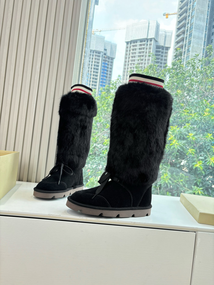 NIGO Brunello Cucinelli Women's Fall/Winter Suede Cowhide Rabbit Fur Round-Toe Zipper Lined Lamb Wool High-Top Boots Casual Solid-Color Snow Boots Shoes #nigo81588