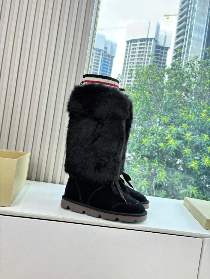 NIGO Brunello Cucinelli Women's Fall/Winter Suede Cowhide Rabbit Fur Round-Toe Zipper Lined Lamb Wool High-Top Boots Casual Solid-Color Snow Boots Shoes #nigo81588