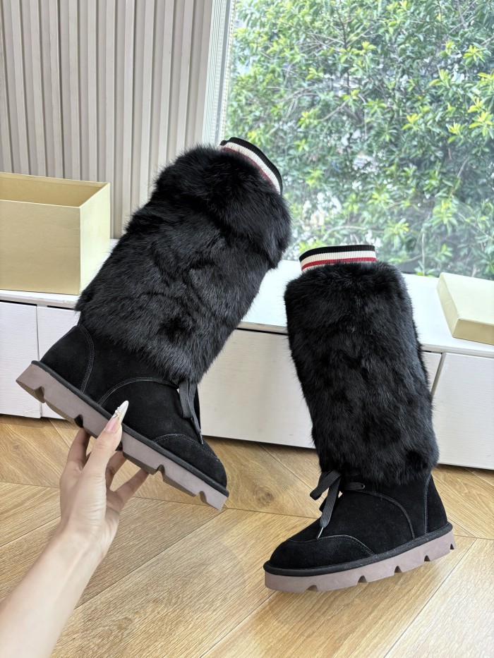 NIGO Brunello Cucinelli Women's Fall/Winter Suede Cowhide Rabbit Fur Round-Toe Zipper Lined Lamb Wool High-Top Boots Casual Solid-Color Snow Boots Shoes #nigo81588