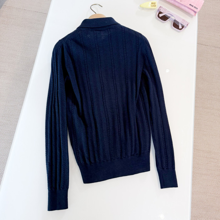 NIGO MiuMiuWomen's Fall/winter Fashion Casual Solid Color Lapel Embroidered Vertical Button Up Long Sleeve Cardigan #nigo79196