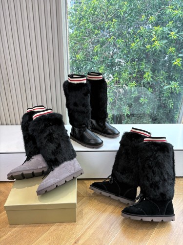 NIGO Brunello Cucinelli Women's Fall/Winter Suede Cowhide Rabbit Fur Round-Toe Zipper Lined Lamb Wool High-Top Boots Casual Solid-Color Snow Boots Shoes #nigo81588