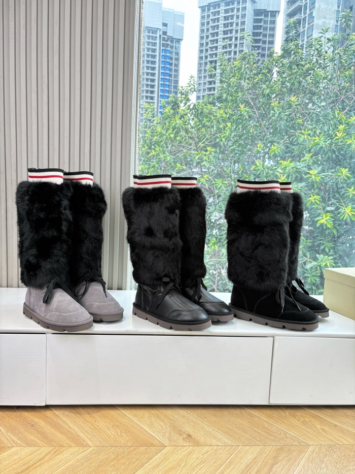 NIGO Brunello Cucinelli Women's Fall/Winter Suede Cowhide Rabbit Fur Round-Toe Zipper Lined Lamb Wool High-Top Boots Casual Solid-Color Snow Boots Shoes #nigo81588