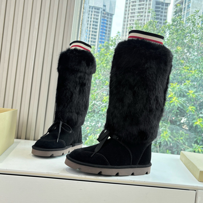 NIGO Brunello Cucinelli Women's Fall/Winter Suede Cowhide Rabbit Fur Round-Toe Zipper Lined Lamb Wool High-Top Boots Casual Solid-Color Snow Boots Shoes #nigo81588