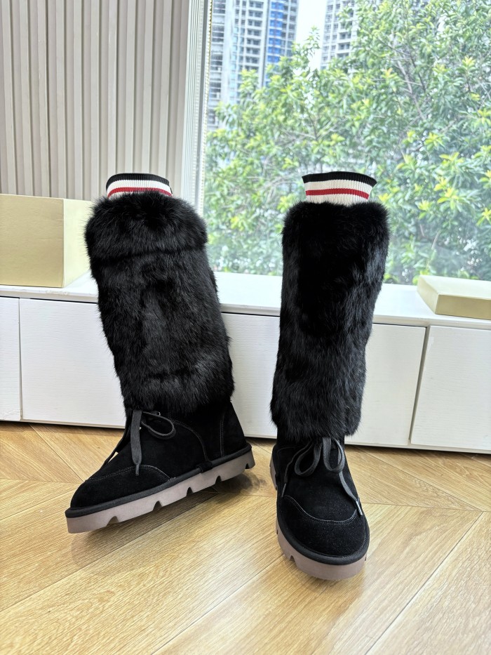 NIGO Brunello Cucinelli Women's Fall/Winter Suede Cowhide Rabbit Fur Round-Toe Zipper Lined Lamb Wool High-Top Boots Casual Solid-Color Snow Boots Shoes #nigo81588