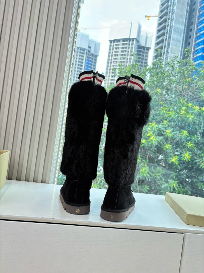 NIGO Brunello Cucinelli Women's Fall/Winter Suede Cowhide Rabbit Fur Round-Toe Zipper Lined Lamb Wool High-Top Boots Casual Solid-Color Snow Boots Shoes #nigo81588