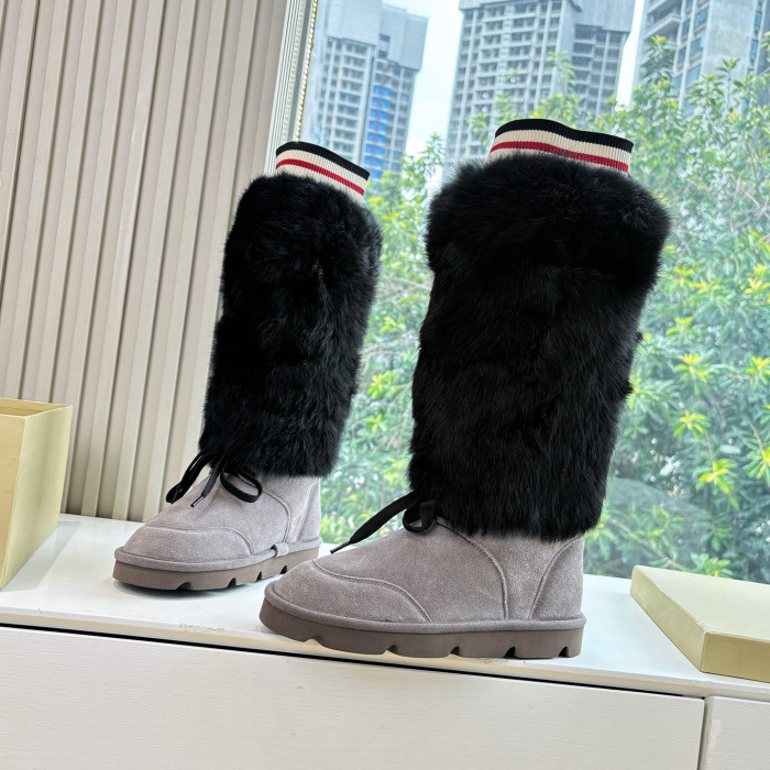 NIGO Brunello Cucinelli Women's Fall/Winter Suede Cowhide Rabbit Fur Round-Toe Zipper Lined Lamb Wool High-Top Boots Casual Solid-Color Snow Boots Shoes #nigo81588