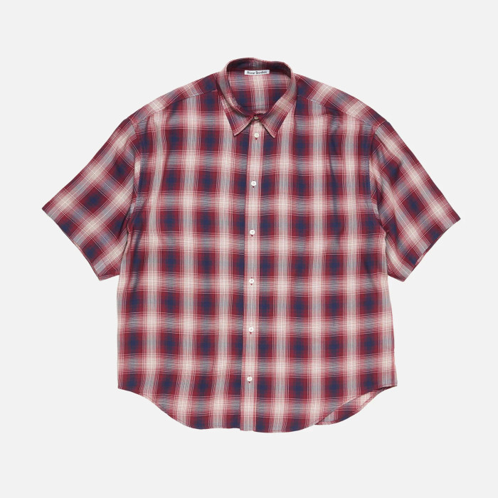 NIGO Acne Studios Men's & Women's Summer Checkered Button-Up Color-Blocked Casual Short-Sleeve Oversized Shirt #nigo81592