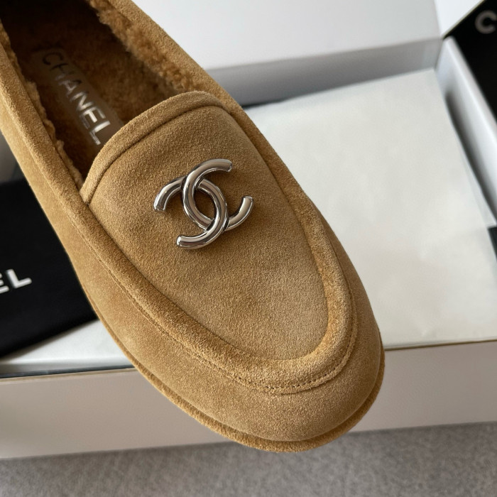 NIGO Chanel Women's Fall/Winter Logo Suede Solid-Color Round-Toe Low-Top Loafers Casual Flats Shoes #nigo81589
