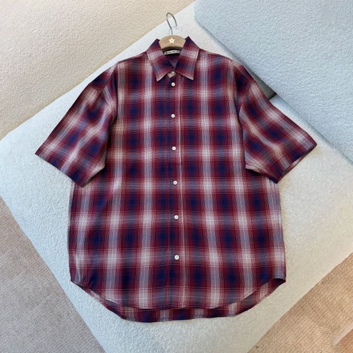 NIGO Acne Studios Men's & Women's Summer Checkered Button-Up Color-Blocked Casual Short-Sleeve Oversized Shirt #nigo81592