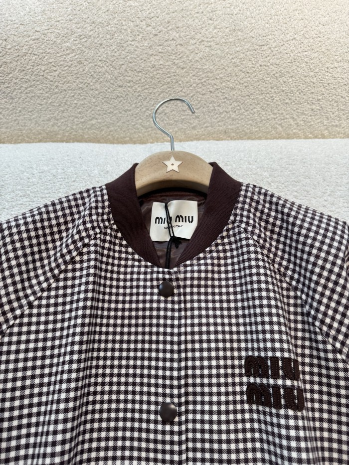 NIGO MiuMiu Women's Single-Breasted Checkered Round-Neck Solid-Color Spring/Fall Long-Sleeve Jacket #nigo81591