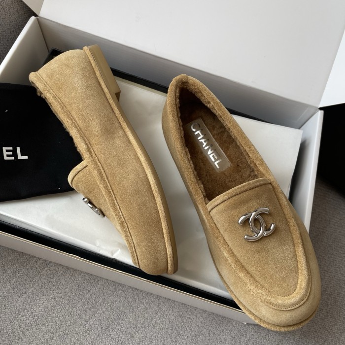 NIGO Chanel Women's Fall/Winter Logo Suede Solid-Color Round-Toe Low-Top Loafers Casual Flats Shoes #nigo81589