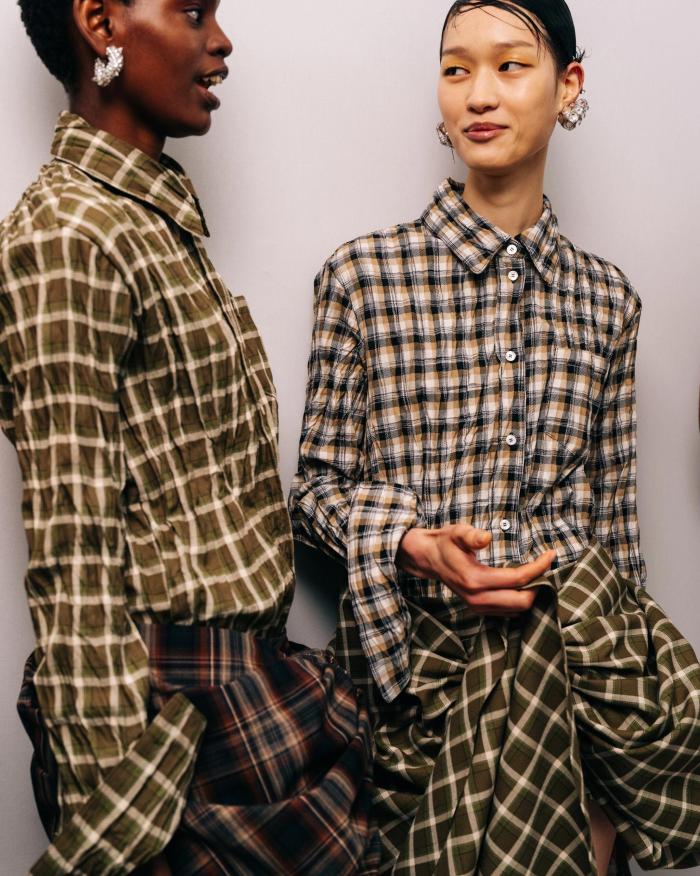NIGO Acne Studios Women's Spring/Fall Checkered Single-Breasted Color-Blocked Casual Loose-Fit Long-Sleeve Shirt #nigo81593