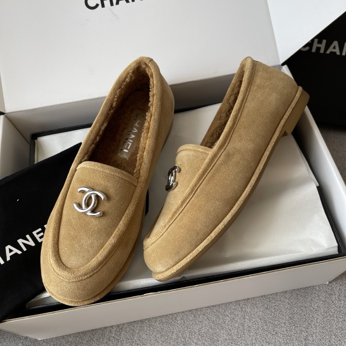 NIGO Chanel Women's Fall/Winter Logo Suede Solid-Color Round-Toe Low-Top Loafers Casual Flats Shoes #nigo81589