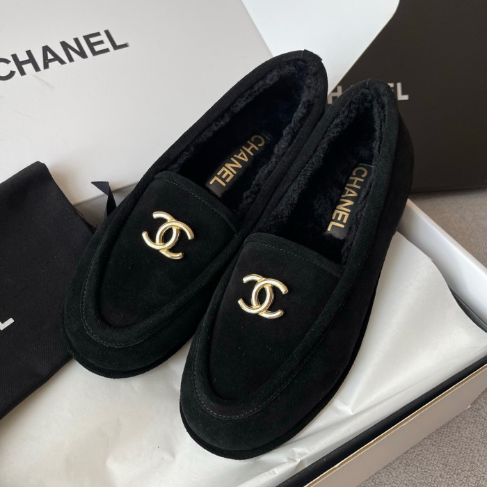 NIGO Chanel Women's Fall/Winter Logo Suede Solid-Color Round-Toe Low-Top Loafers Casual Flats Shoes #nigo81589