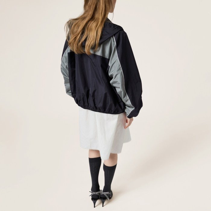 NIGO MiuMiu Women's Spring/Summer Striped Color-Block Logo Zipper Hooded Oversized Short Jacket #nigo81594