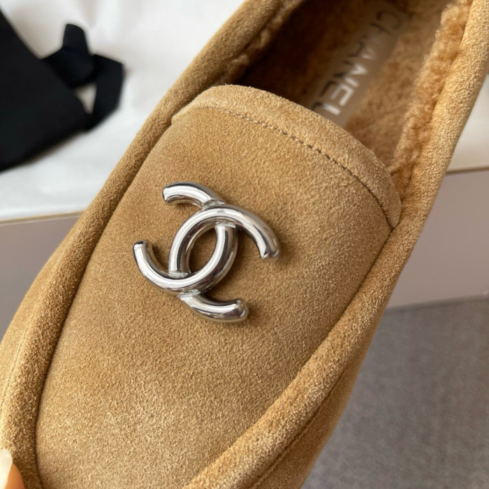 NIGO Chanel Women's Fall/Winter Logo Suede Solid-Color Round-Toe Low-Top Loafers Casual Flats Shoes #nigo81589