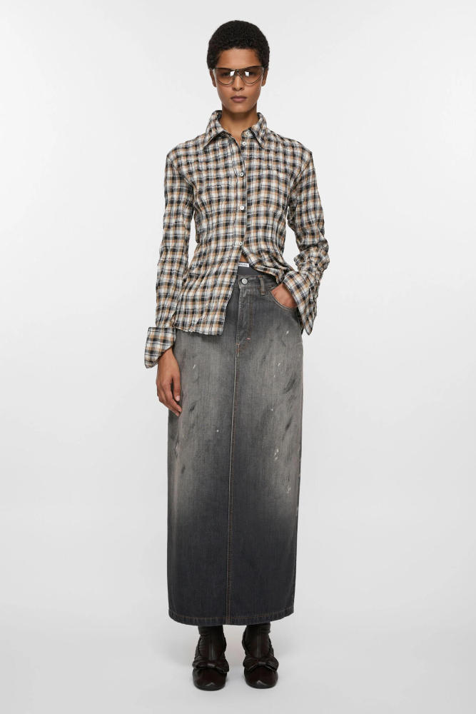 NIGO Acne Studios Women's Spring/Fall Checkered Single-Breasted Color-Blocked Casual Loose-Fit Long-Sleeve Shirt #nigo81593