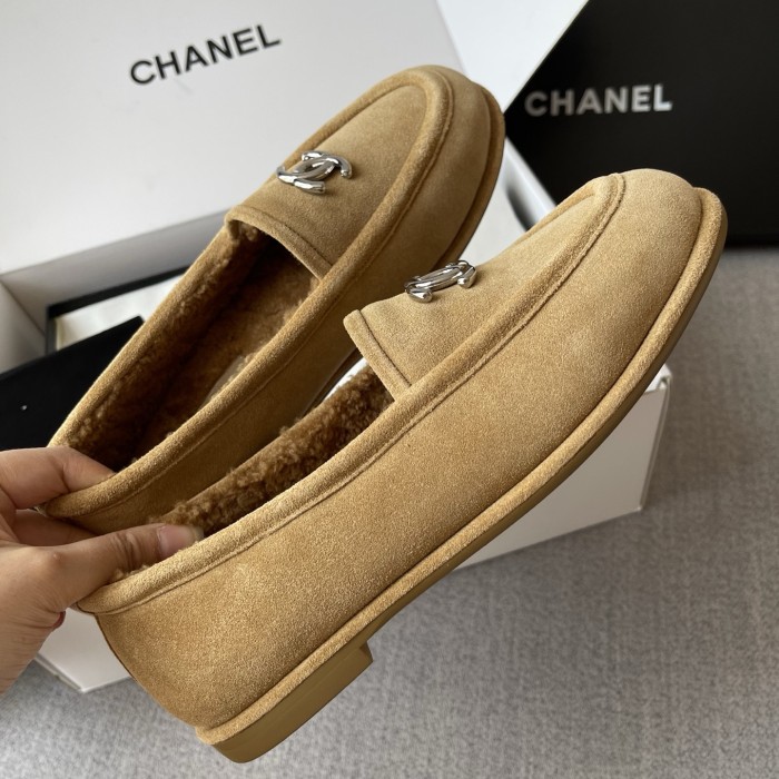 NIGO Chanel Women's Fall/Winter Logo Suede Solid-Color Round-Toe Low-Top Loafers Casual Flats Shoes #nigo81589