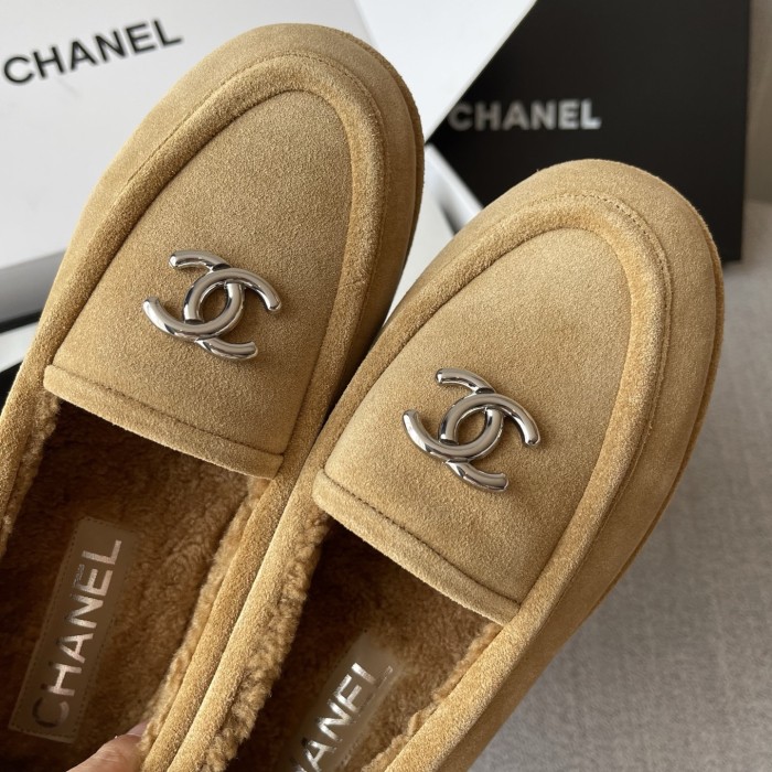 NIGO Chanel Women's Fall/Winter Logo Suede Solid-Color Round-Toe Low-Top Loafers Casual Flats Shoes #nigo81589