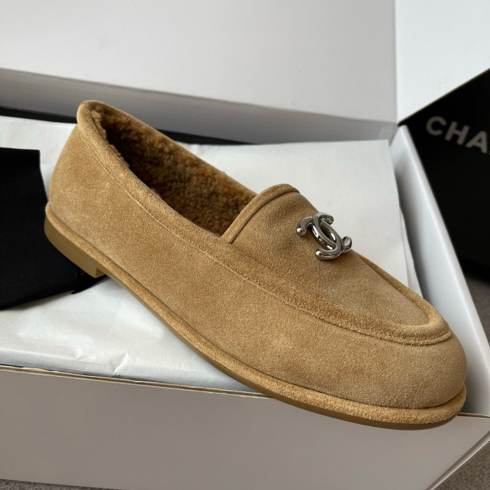 NIGO Chanel Women's Fall/Winter Logo Suede Solid-Color Round-Toe Low-Top Loafers Casual Flats Shoes #nigo81589