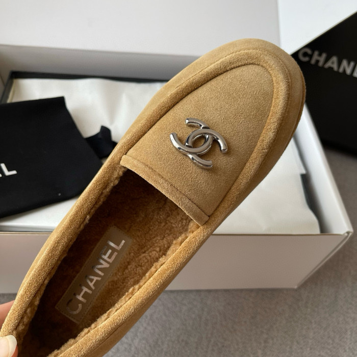 NIGO Chanel Women's Fall/Winter Logo Suede Solid-Color Round-Toe Low-Top Loafers Casual Flats Shoes #nigo81589